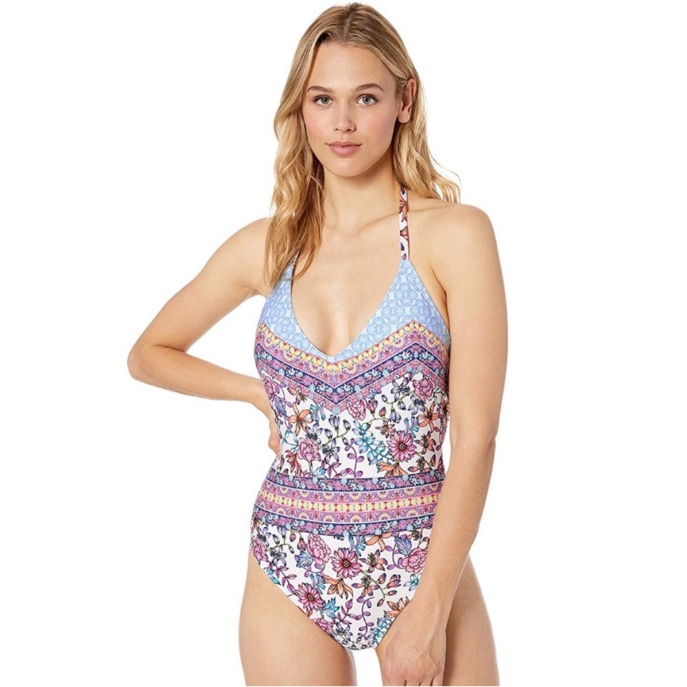 Reaction Kenneth Cole Multi-color Floral Halter One-Piece Swimsuit
